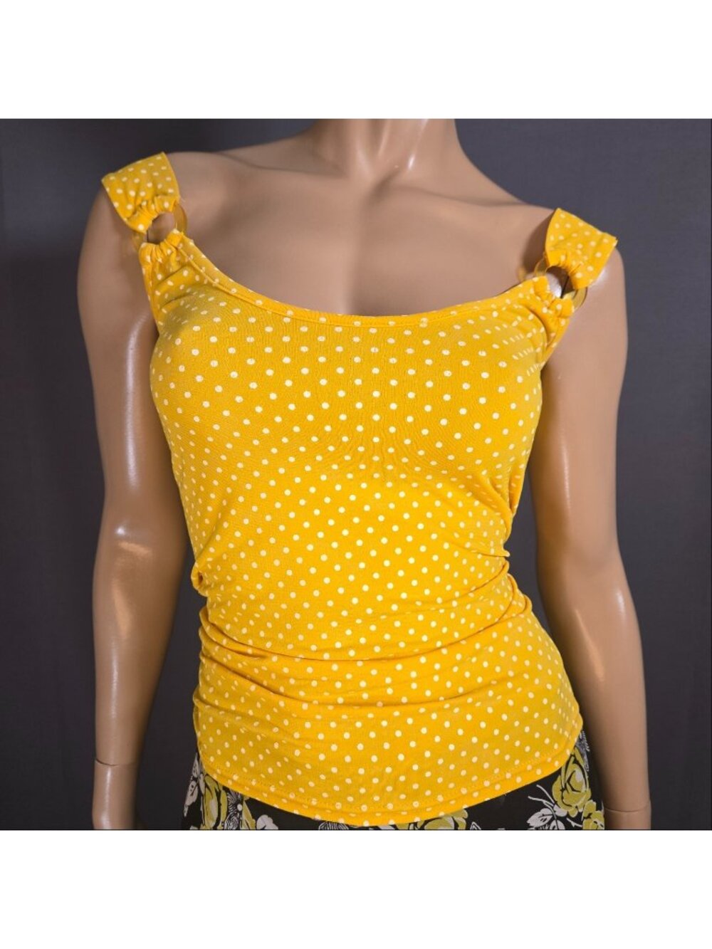 Vintage 90s Y2K Yellow Polka Dot Top Size M Euro Sleeveless Tank Santory Italy